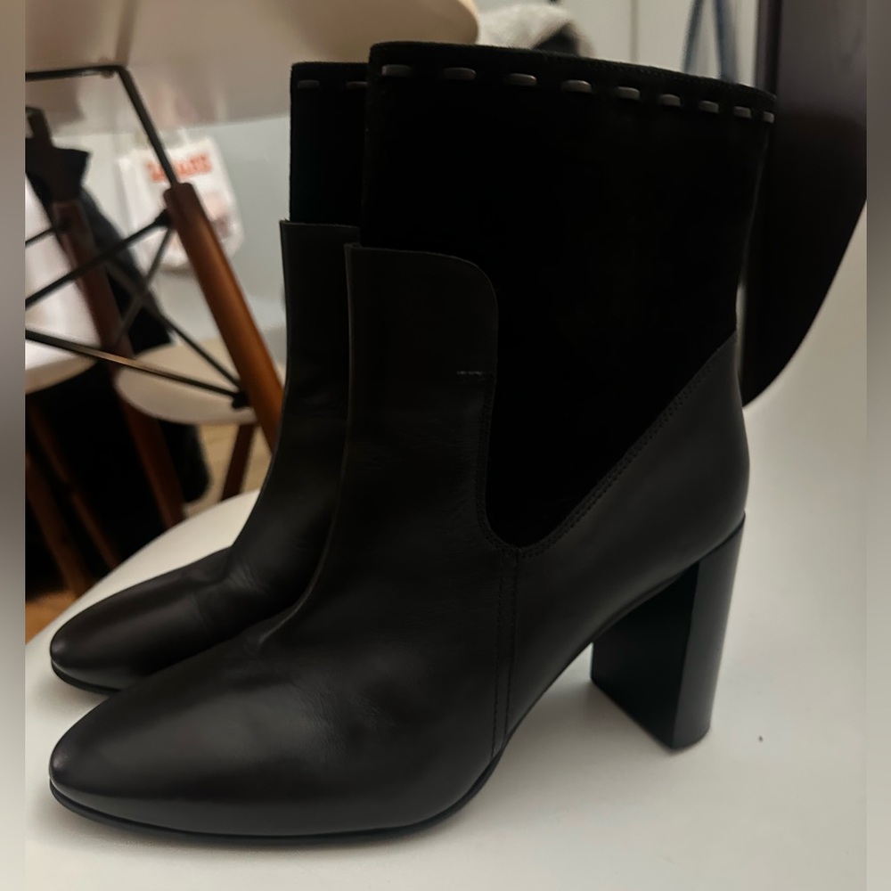 Aquatalia Fineena Black Italian Leather Suede Boots